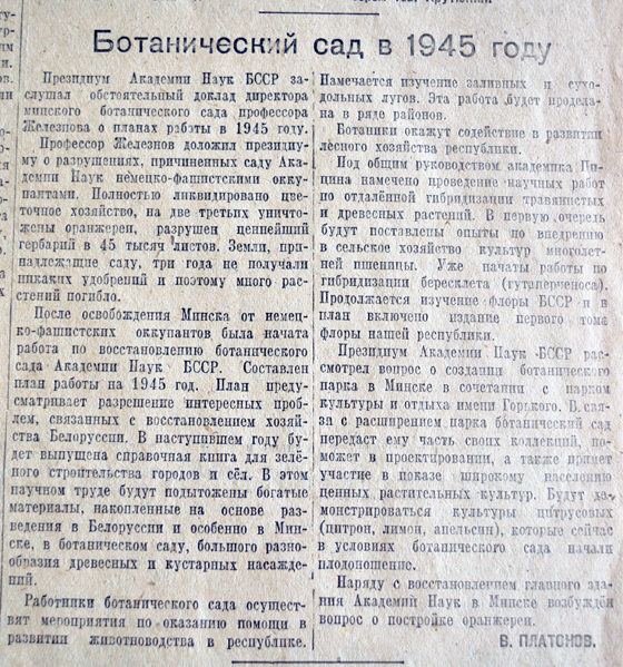 Ботанический сад в 1945 году