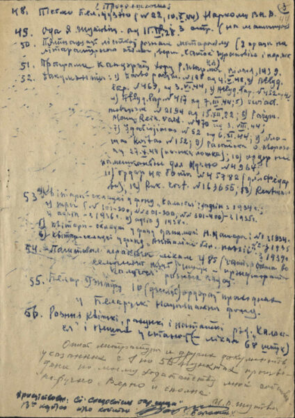 Список книг и рукописей, конфискованных у Я. Шутовича во время обыска. 1944 г.