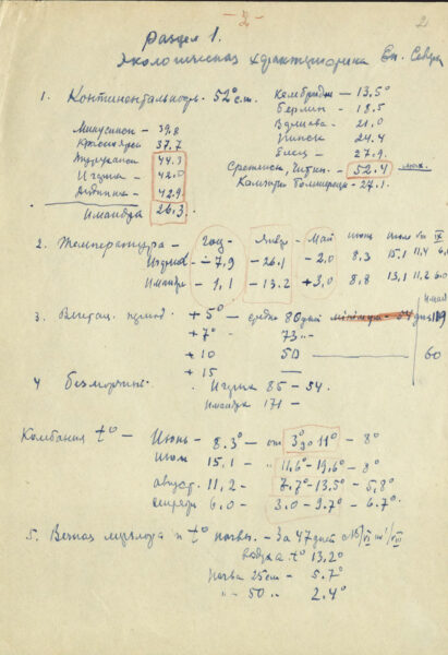 М. Гончарик. Докторская диссертация «Вопросы питания, роста и развития культурных растений в условиях Енисейского Севера». Черновик. [1950-е гг.]