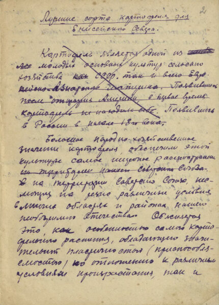 М. Гончарик Статья «Лучшие сорта картофеля для Енисейского Севера». [1950-е гг.]